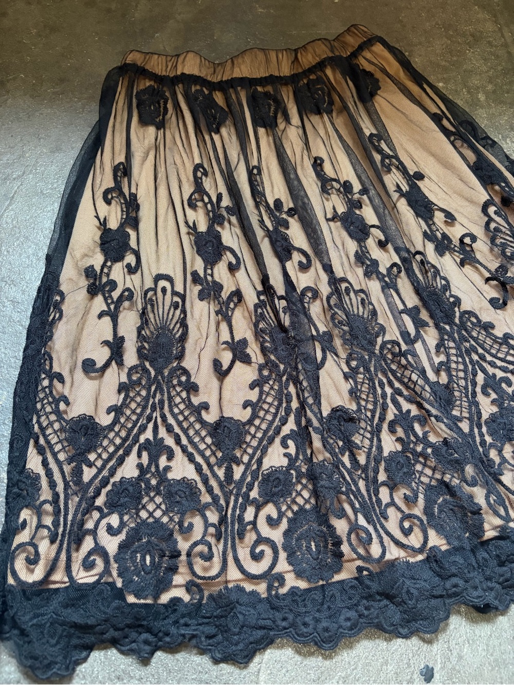Lapis Black Lace Overlay A-Line Skirt with Nude Underlayer - Picture 2 of 6